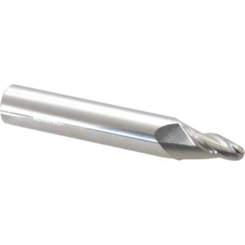 Accupro 10 per Side 1/4 Small End Diam 3/4 LOC 3-Flute Solid Carbide Tapered Ball End Mill Uncoated, 9/16 Shank Diam,...